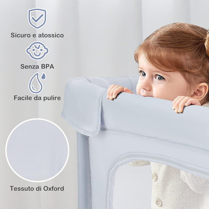 Recinto per Bambini, Box per Bambini con Rete Traspirante, Centro Attività per Bambini con 50 Palline, Box Giochi per Bambini 0-3 Anni (Grigio, ‎124 x 124 cm)