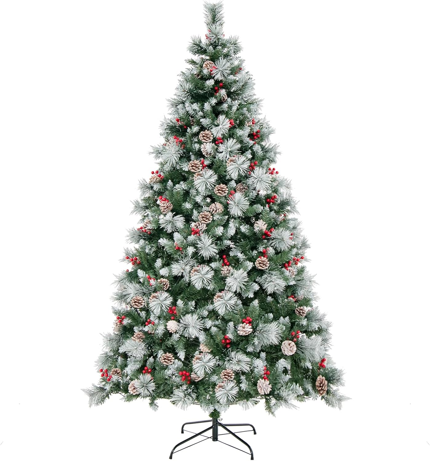 Albero di Natale Artificiale 185/215 cm Pre-Illuminato e Incernierato, con 747/1116 Punte, 350/400 Luci LED, 55/70 Pigne, 55/70 Bacche Rosse e 11 Modalità di Illuminazione (215 cm)