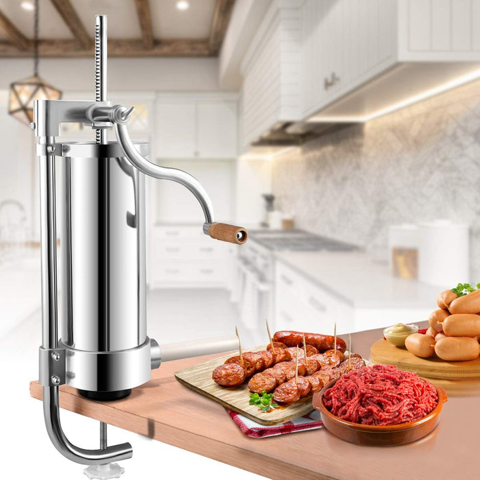 3kg Macchina insaccatrice per salsicce in acciaio inox Insaccatrice salsiccia manuale con 4 tubi di riempimento-Macchine da cucina