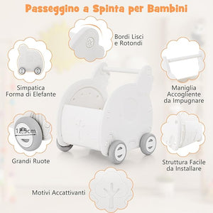 Girello per Bambini, Carrello a Spinta con Contenitore, Primi Passi con 4 Ruote, Maniglia e Spazio di Stoccaggio, per Bambini 3+Anni