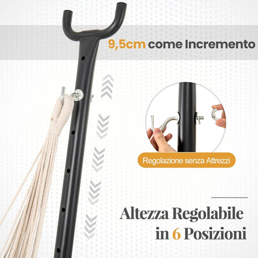 Sedia Amaca con Supporto, Sedia a Dondolo Robusta con Altezza Regolabile a 6 Posizioni, Poltrona Sospesa per Interni ed Esterni, Portata 120 kg