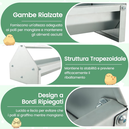 Mangiatoia per Polli, Trogolo per Polli in Metallo Zincato con Fori di Drenaggio, Maniglia Rotabile, Mangiatoia per Pollame per Pollaio, Piccioni, Anatre, Pappagalli, Senza Sprechi