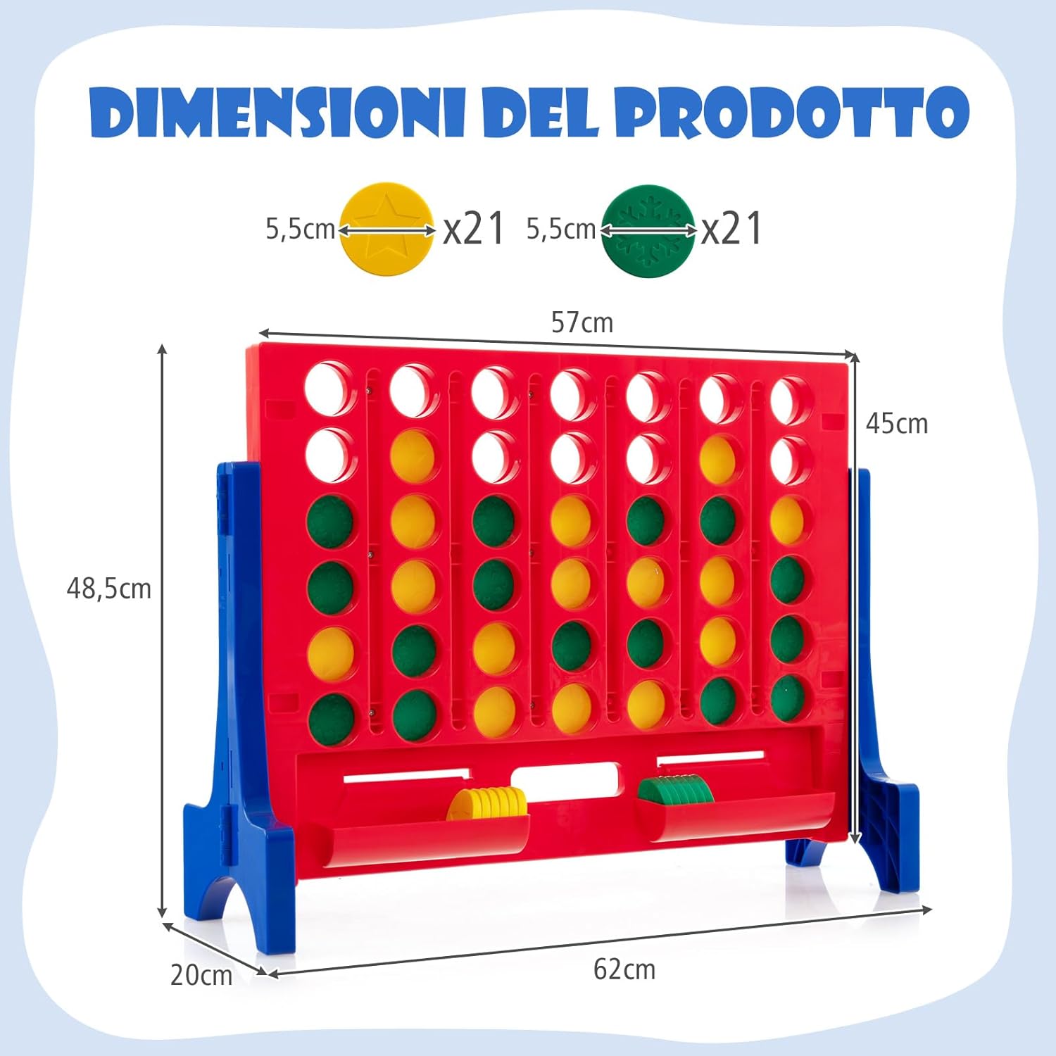 Forza 4 da Tavolo o da Parete, Forza 4 Gigante con Sacca e 42 Pedine, Gioco da Parete per Adulti e Bambini, Divertimento Familiare, Feste all'Aperto (Blu)