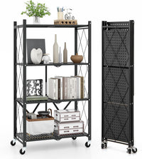 Scaffale di Stoccaggio Pieghevole a 4 Livelli, Carrello di Stoccaggio con Ruote Bloccabili, Unità di Ripiano in Metallo Robusta per Cucina Soggiorno Garage, 71x34x126 cm