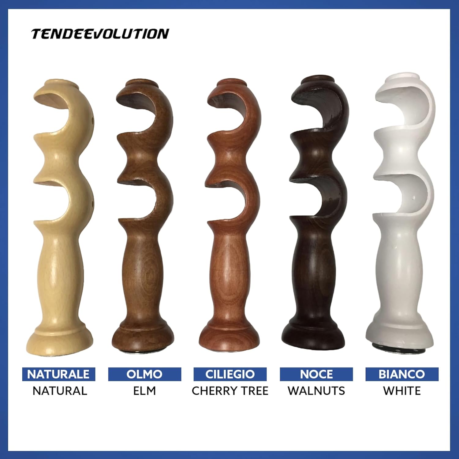 Coppia di Supporti Doppi in Legno per Tenda, Bastone 35 mm, Colore Naturale, 100% Legno di Alta Qualità, Made in Italy