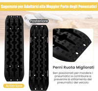 Tappetino di Trazione 2 Pezzi, Carico 10T, Piastre di Trazione per SUV Camper Auto Camion, Tavola di Recupero per Piste Offroad, per Sabbia, Neve, Fango (Nero, 107 x 31 x 7 cm)