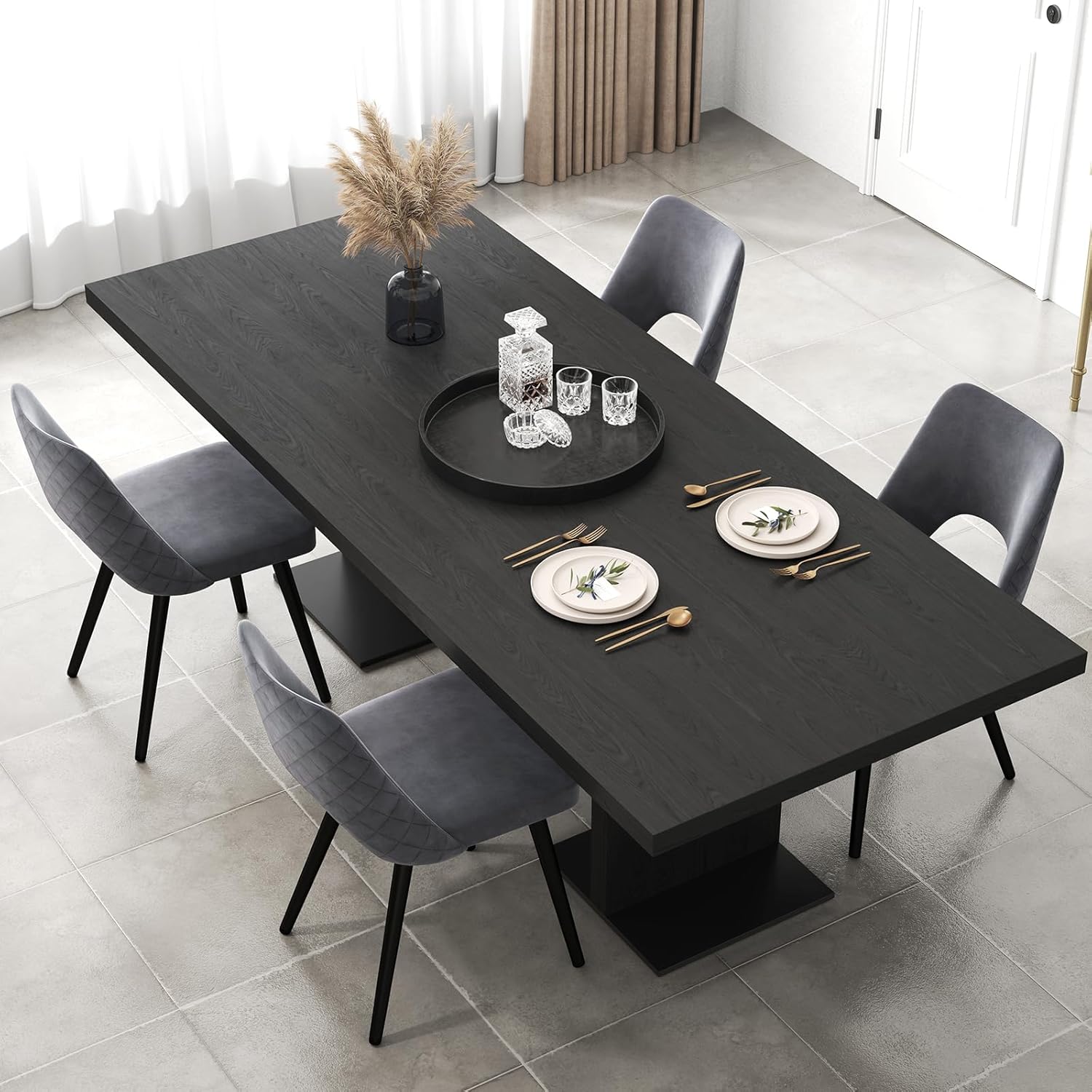 Set 2 Sedie da Pranzo, Sedie Imbottita con Cuscino in Spugna, Gambe in Metallo, Piedini Regolabili 60 x 46 x 84 cm, Capacit¨¤ di Carico 150 kg, per Soggiorno, Ristorante e Caff¨¨, Grigio