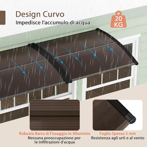 Tettoia per Porta Finestra, Pensilina Tettoia per Porta in Policarbonato, per Protezione da Sole, Pioggia, Neve, per Balcone, Finestre e Porte (122 x 99 x 28 cm,Marrone)