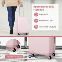 Valigia da Viaggio con Ruote Girevoli, Valigia Trolley con Manico Regolabile in Altezza, Guscio Rigido in PC, 38 x 22 x 57 cm (Rosa)