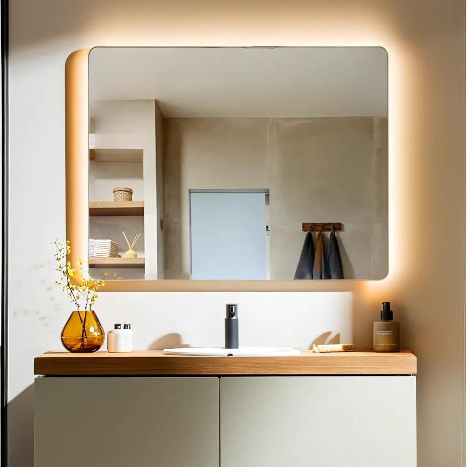 Specchio Bagno con Luce Led ZEUS 80x60 cm, Striscia led Luce Naturale 4000K, Specchio Retroilluminato Bagno 24V