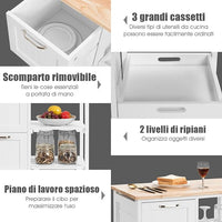 Carrello da Cucina con Ruote, Credenza Cucina con 4 Ripiani e 3 Cassetti, in Legno, Ideale per Cucina Ristorante e Bar, 67 x 37 x 83,5 cm (Bianco)