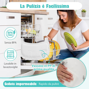 4 in 1 Seggiolone Papa per Bambini, Seggiolone per Neonati con Doppio Vassoio Rimovibile a 2 Posizioni, Cintura di Sicurezza e Poggiapiedi, per Bambini 6-36 Mesi (Bianco)