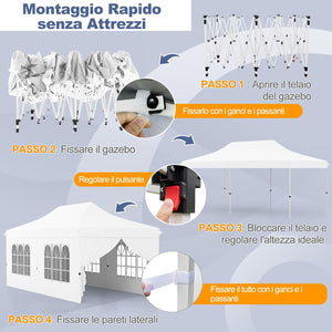 Gazebo da Giardino 3 x 6 m, Tendone per Feste con 6 Pannelli Laterali Rimovibili, con Borsa da Trasporto, Design Pop-up, per Matrimonio Eventi e Barbecue (Bianco)