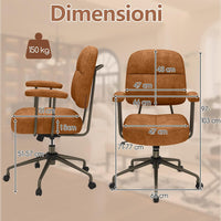 Sedia da Ufficio, con Schienale e Braccioli, Sedia Girevole Regolabile con Funzione a Dondolo e Ruote per Camera da Letto, Studio, Portata 150 kg (Marrone)