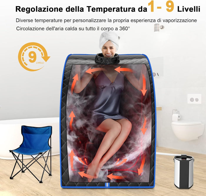 1000 W Sauna a Vapore Portatile con Telecomando, Sauna Domestica Bagno di Vapore con Sedia, Sauna Spa 3L, Funziona Timer 15-90 min (Nero)