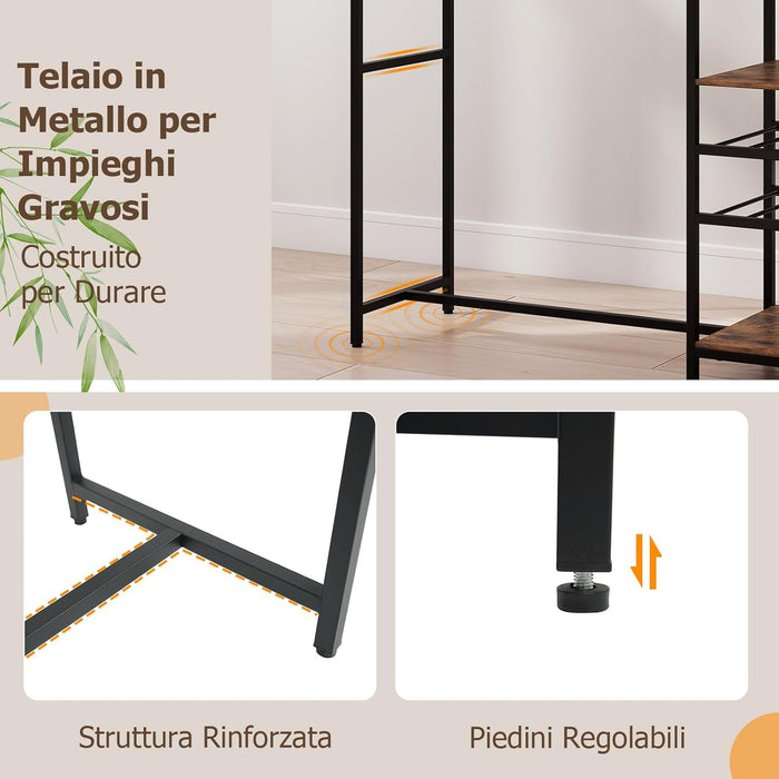 Tavolo da Bar 121 x 41 x 105,5 cm, Angolo Bar per Casa con Scaffali di Stoccaggio, Portabottiglie e Portacalici, Tavolo Alto per Cucina, Soggiorno, Ristorante e Bistrò