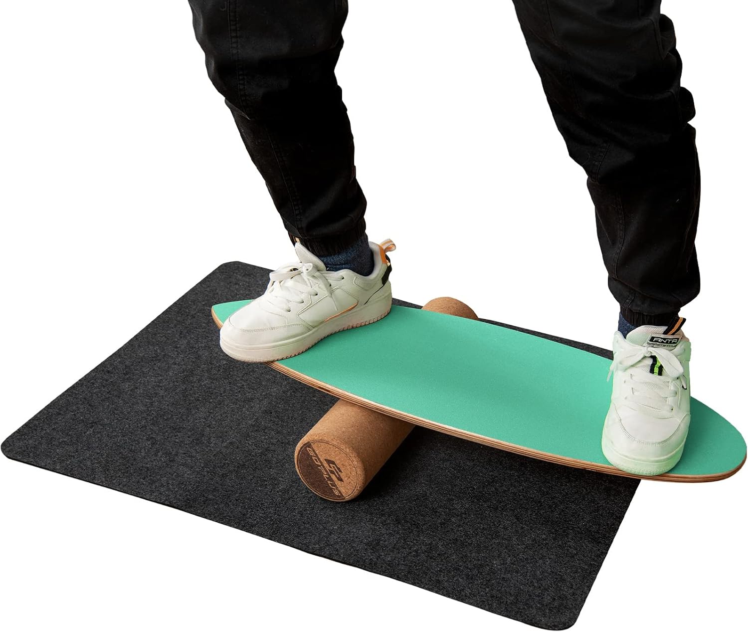 Balance Board in Legno, Tavola di Equilibrio con Rullo e Tappetino per Allenamento Skateboard Hockey Snowboard Surfing, per Esercizi Equilibrio e Tonificazione Core, Portata 227 kg (Verde)