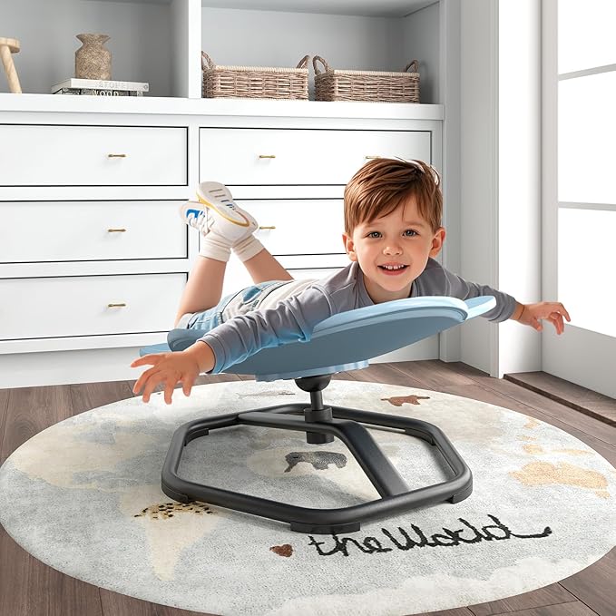 Sedia Girevole a 360° per Bambini, Sedia Sensoriale con Base in Metallo Antiscivolo per Allenare la Coordinazione Fisica e l'Equilibrio, Giocattolo per Cameretta (Blu,Elefante)