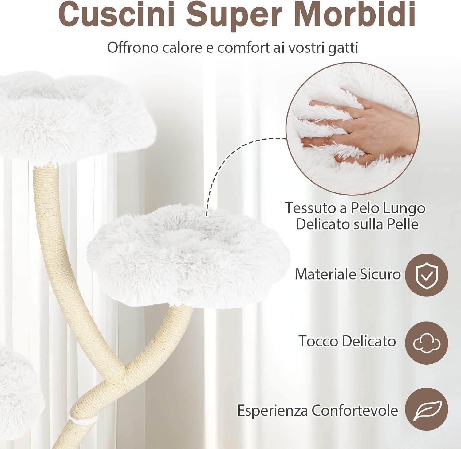 Tiragraffi per Gatti Alto 165cm,Alberi per Gatti con 4 Piattaforme, Tiragraffi in Sisal e Tubo di Supporto Robusto, Mobili per Animali da Interno (Bianco)