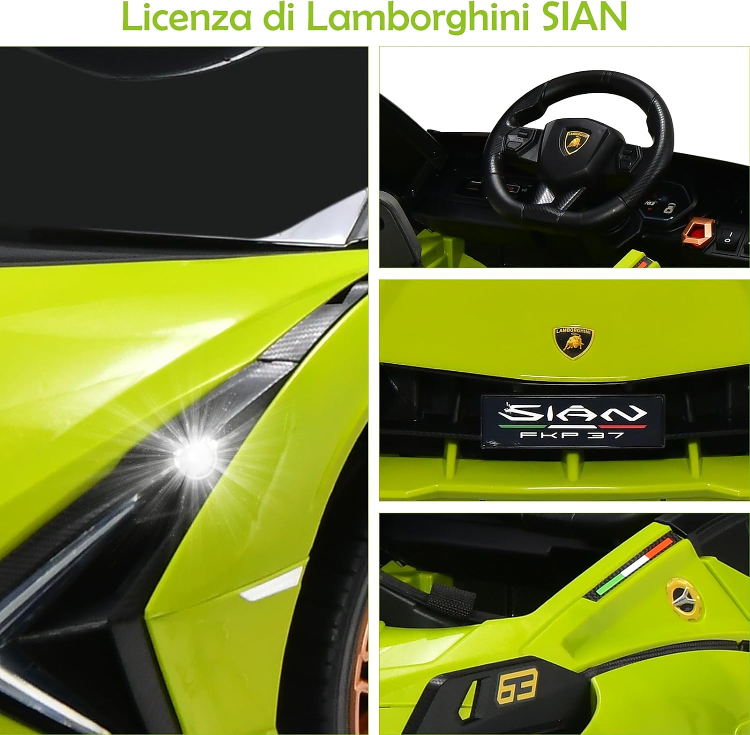 Macchina Elettrica Lamborghini per Bambini da 12V, Veicolo Elettrico con Luci LED MP3 Telecomando, Fino a 5km/h, +3 Anni (Verde)