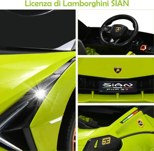Macchina Elettrica Lamborghini per Bambini da 12V, Veicolo Elettrico con Luci LED MP3 Telecomando, Fino a 5km/h, +3 Anni (Verde)