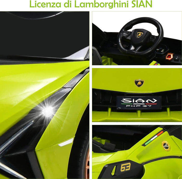 Macchina Elettrica Lamborghini per Bambini da 12V, Veicolo Elettrico con Luci LED MP3 Telecomando, Fino a 5km/h, +3 Anni (Verde)