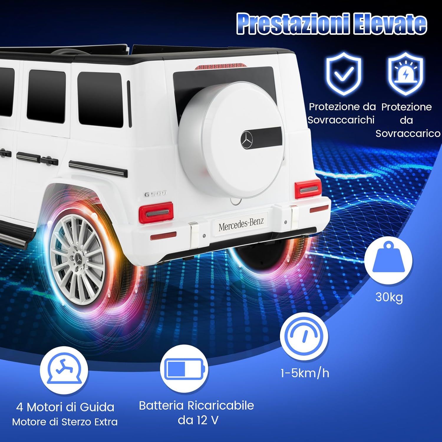 Mercedes-Benz G500 Auto Elettrica per Bambini, 12V Macchina Elettrica con Telecomando 3 Velocità Musica e Luci LED, Funziona Dondolante, Veicolo Elettrico per Bambini 3 Anni+ (Bianco)