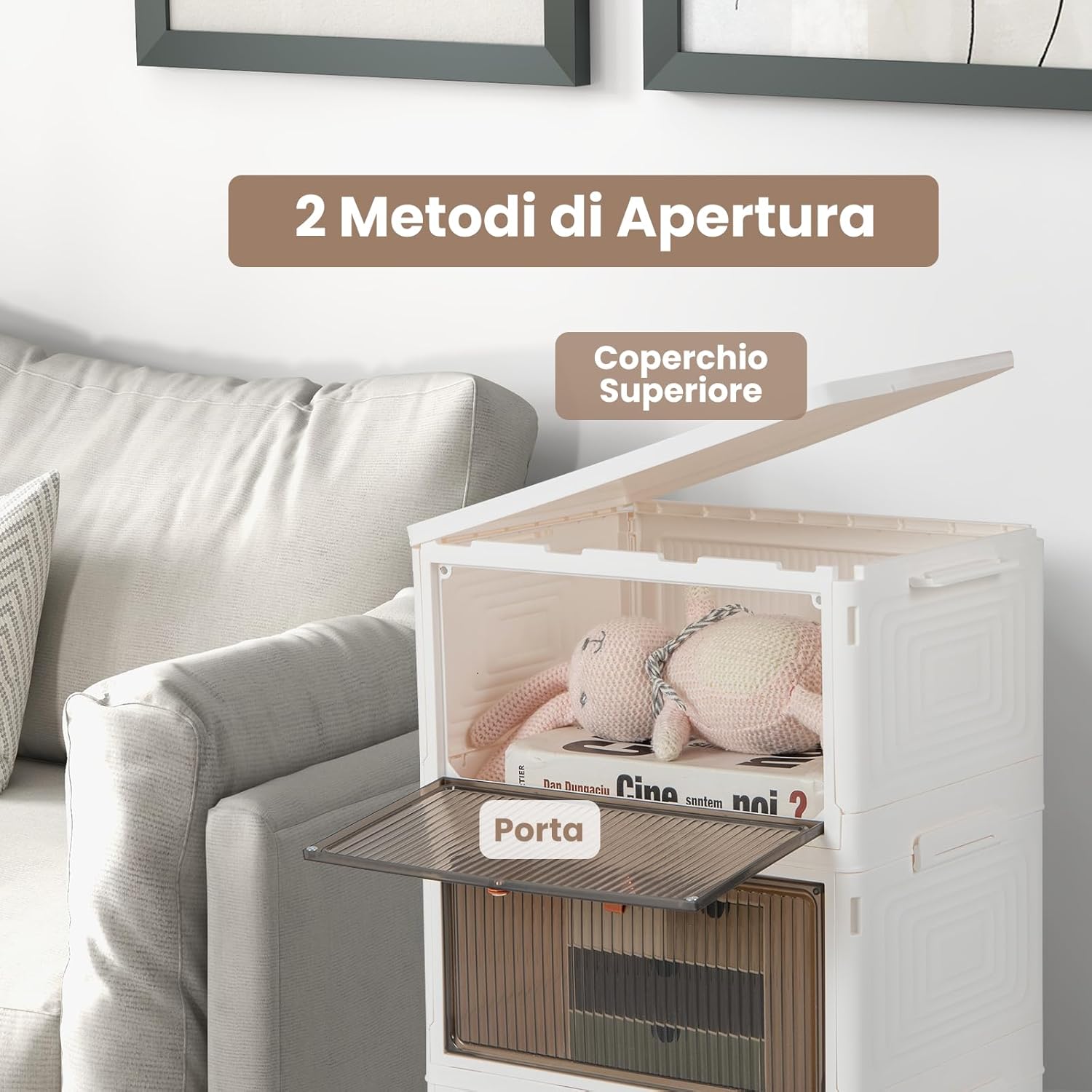 Scarpiera Pieghevole a 3/4/6 Piani, Mobile Multiuso Impilabile con Porte Trasparenti Magnetiche e Ruote Piroettanti Bloccabili, Contenitore con Coperchio per Cibi Giocattoli Abiti (3 Piani)