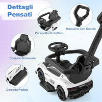 3 in 1 Maserati Auto da Spinta, Auto Scorrevole con 2 Ruote Universali Volante Musicale Paracolpi e Manubrio, Macchina Cavalcabile con Ripostiglio per Bambini 18-60 Mesi (Bianco)