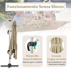 Ombrellone da Giardino 300 cm, Ombrellone Quadrato da Esterno con Rotazione a 360°, Inclinazione Regolabile, Base a Croce, 8 Stecche (Beige, 300 x 300 x 261 cm)