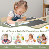 Tavolo a Forma di Elefante con Sedie 2 in 1, Set Tavolo e Sedie in Legno con Piano Rimovibile, Spazio di Archiviazione e Porta Rotolo di Carta per Aula per Cameretta, Aula e Asilo, Verde