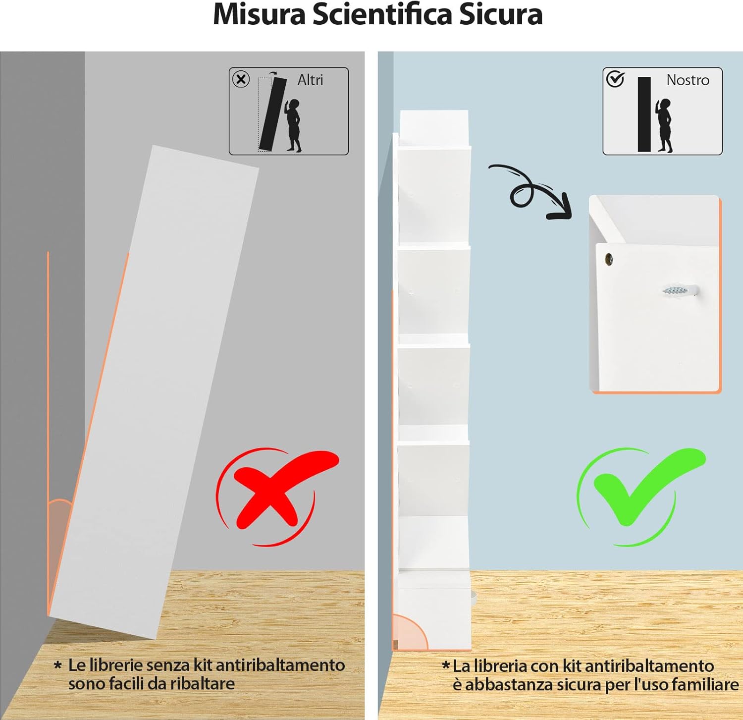 Libreria ad Albero in Legno, Scaffale a 10 Ripiani con Cassetto, Portaoggetti Autoportante per Soggiorno, Studio e Ufficio, 38 x 21,5 x 149,5 cm (Bianco)