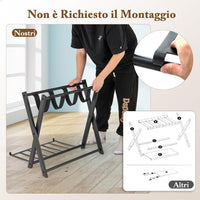 Portavaligie Pieghevole, Porta Valigie Poggia Bagaglio a 2 Ripiani, Cavalletto da Valigie, per Hotel e Viaggio, in Metallo, 68 x 43 x 56 cm (Nero 1)