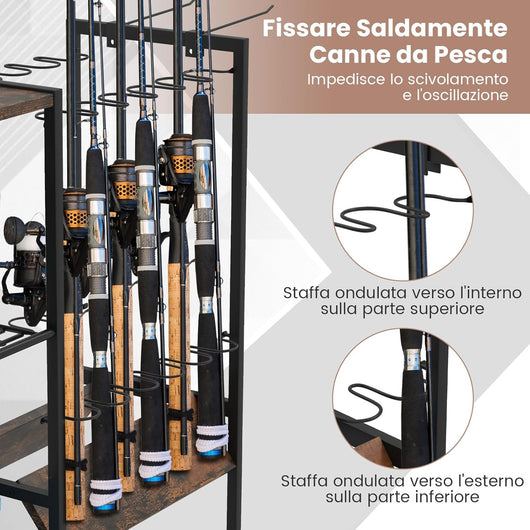 Supporto per Canne da Pesca, Carrello per Attrezzatura da Pesca con Ruote Universali Bloccabili, Capacit¨¤ Fino a 12 Canne o Combinazioni, 84 x 30 x 82 cm
