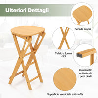 Set di 2 Sgabelli Pieghevoli Alti, Sgabelli Bar in Bambù Leggeri e Portatili con Poggiapiedi e Sedile Ampio, Sgabelli Alti da Bar Penisola Cucina, 36 x 33 x 61 cm