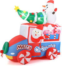 Babbo Natale Gonfiabile con Auto 177 cm, Decorazione Gonfiabile Natalizia con Babbo Natale, Pupazzo di Neve e Albero di Natale, 5 Luci LED Interne e Ventola Integrata