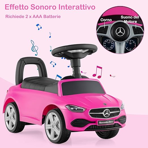 Mercedes Benz Macchinina Cavalcabile a Spinta per Bambini, Auto da Gioco con Volante Clacson e Suono, Spazio di Archiviazione, Auto a Spinta per bambini 1-3 Anni (Rosa)