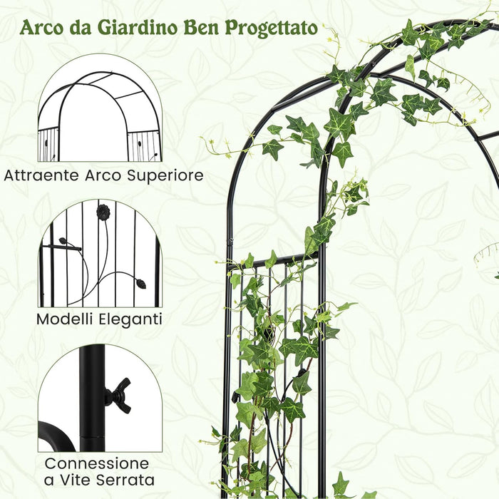 Arco da Giardino, Pergolato in Metallo con Cancello Bloccabile e Fioriere Laterali, Arco per Piante Rampicanti e Viti da Uva, Decorazione per Cerimonia Matrimoniali