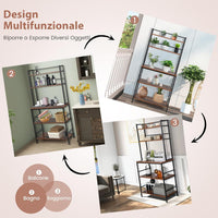 Scaffale da Cucina con 5 Ripiani, Mobile Porta Microonde con Ripiani Aperti e Dispositivo Antiribaltamento, Mobile da Cucina Alto per Soggiorno Cucina Balcone, 80x40x170 cm