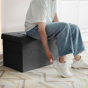 Ottomana Salvaspazio Pieghevole da 80 cm, Cassapanca per Giocattoli con Contenitore Rimovibile, Poggiapiedi con Sedile Imbottito per Soggiorno, Camera da Letto, Portata 160 kg (Grigio Scuro)
