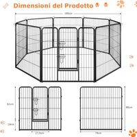 Recinto per Cani Interno ed Esterno, 8 Pannelli Altezza 60/80 CM Recinzione per Piccoli/Medi Animali/Coniglio/Gatto, Cancelletto Portatile Pieghevole con Porta (190 x 80 cm)