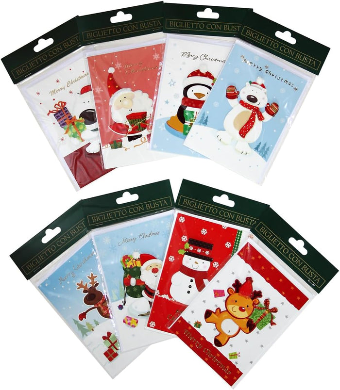 Set 8 Biglietti Augurali di Natale con Busta – Design Assortiti – Biglietti di Auguri Natalizi in Carta – Formato 14 x 24,5 cm