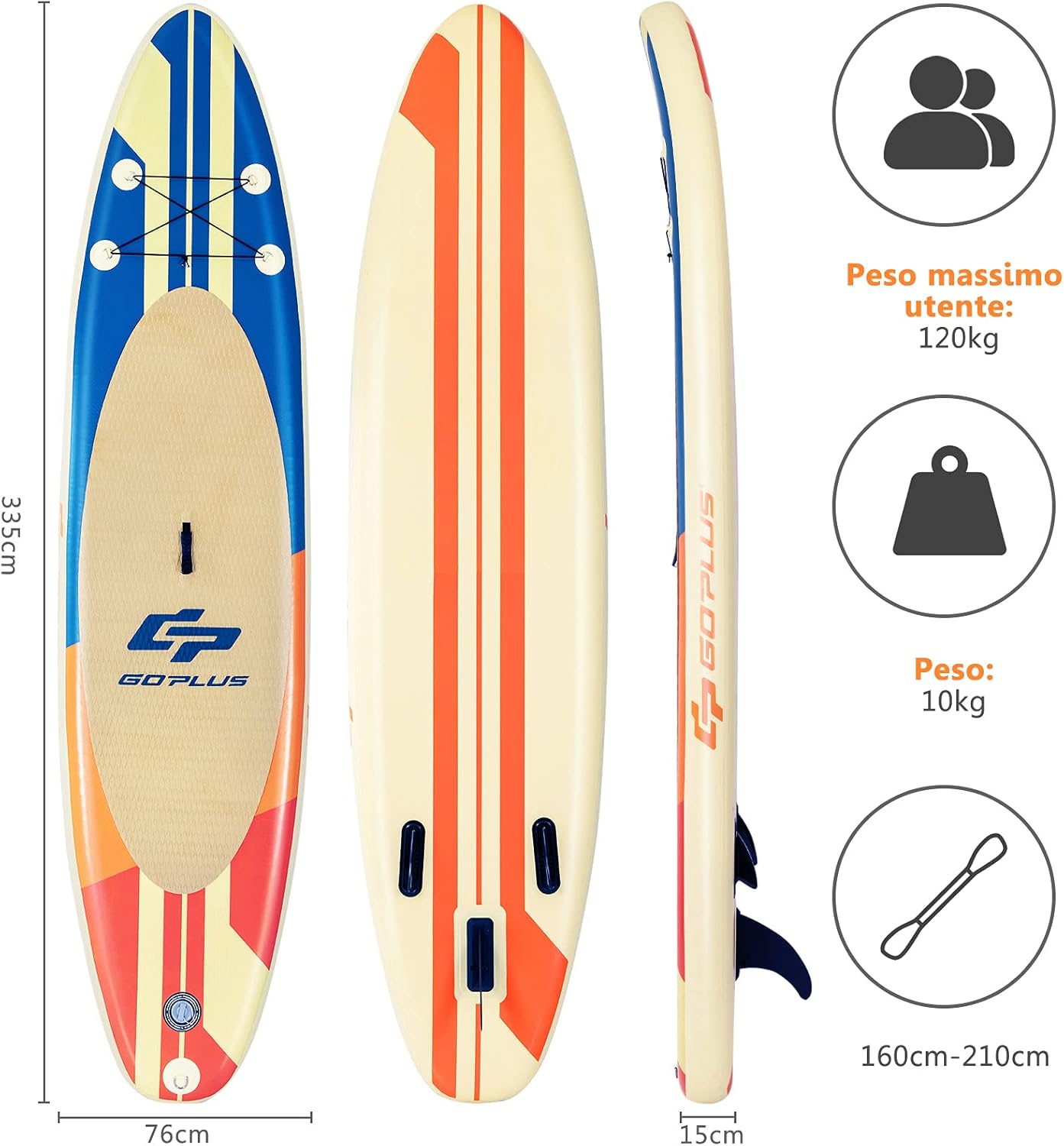 Tavola da SUP, Stand Up Paddle Board Gonfiabile, Surf Board Gonfiabile con Accessori Completo, Tavola da Surf Gonfiabile
