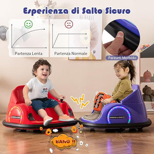 Autoscontro Elettrico per Bambini, Macchina Elettrica per Bambini con Luci LED, Connessione Wireless, Musica Giro a 360°, Macchina Cavalcabile per Bambini 18+ Mesi (Viola)