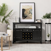 Credenza Moderna con Tanto Spazio, Credenza Cucina con Porta Bottiglie di Vino a Forma Incrociata, Mensola Aperta, 2 Armadietti e Cassetto, 117 x 40,5 x 82,5 cm (Nero)