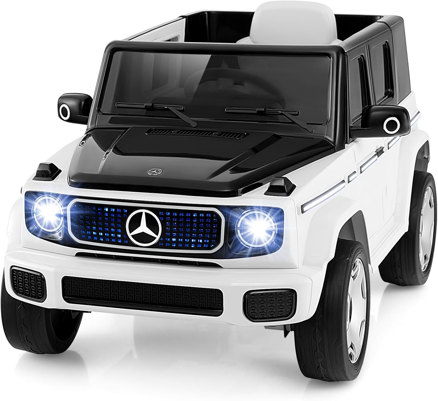 Benz Auto Cavalcabile per Bambini, Veicolo Elettrico 4WD con Telecomando Luci Musica e Clacson, Sospensione a Molla, 3-5 KM/H, per 37-96 Mesi (Bianco)