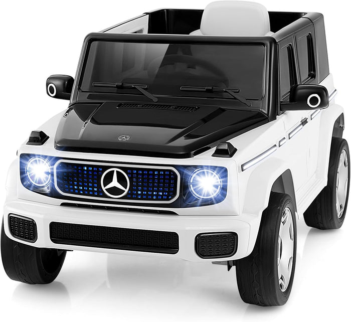 Benz Auto Cavalcabile per Bambini, Veicolo Elettrico 4WD con Telecomando Luci Musica e Clacson, Sospensione a Molla, 3-5 KM/H, per 37-96 Mesi (Bianco)