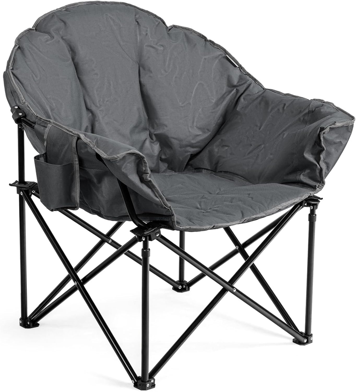 Sedia da Campeggio Pieghevole, Sedia Imbottita con Porta Bicchiere, per Campeggio Pesca Giardino Cortile Spiaggia, Struttura in Ferro (Grigio)