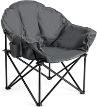 Sedia da Campeggio Pieghevole, Sedia Imbottita con Porta Bicchiere, per Campeggio Pesca Giardino Cortile Spiaggia, Struttura in Ferro (Grigio)