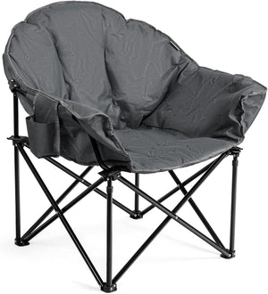 Sedia da Campeggio Pieghevole, Sedia Imbottita con Porta Bicchiere, per Campeggio Pesca Giardino Cortile Spiaggia, Struttura in Ferro (Grigio)